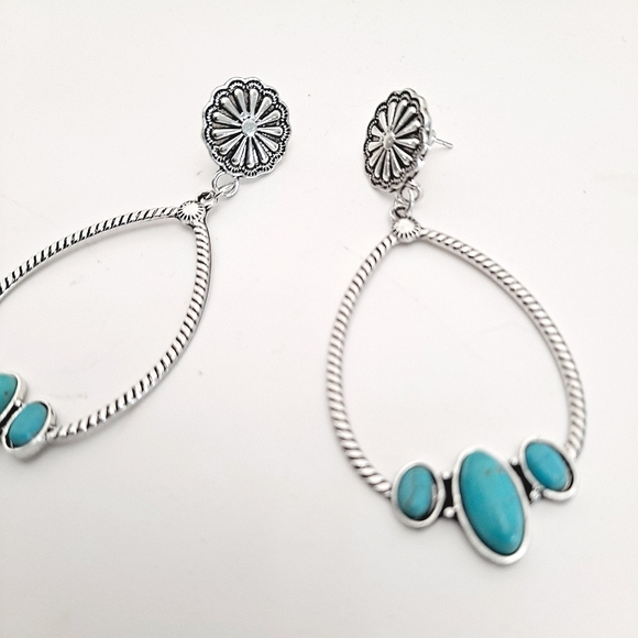 Western Silver Turquoise beaded hoop earrings 2/$30 - Picture 11 of 15